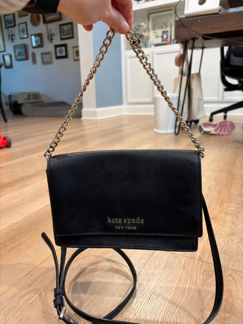 Kate Spade Madison Willow Mini Crossbody | Black Saffiano Chain Bag - Picture 3 of 6